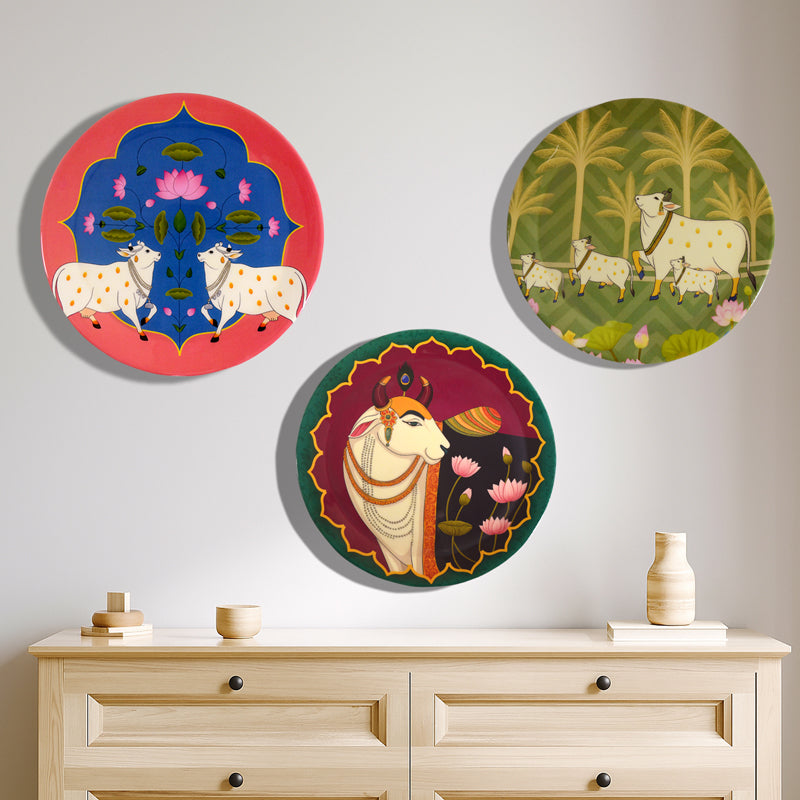 Pichwai Kamadhenu Wall Plate - Set of Three