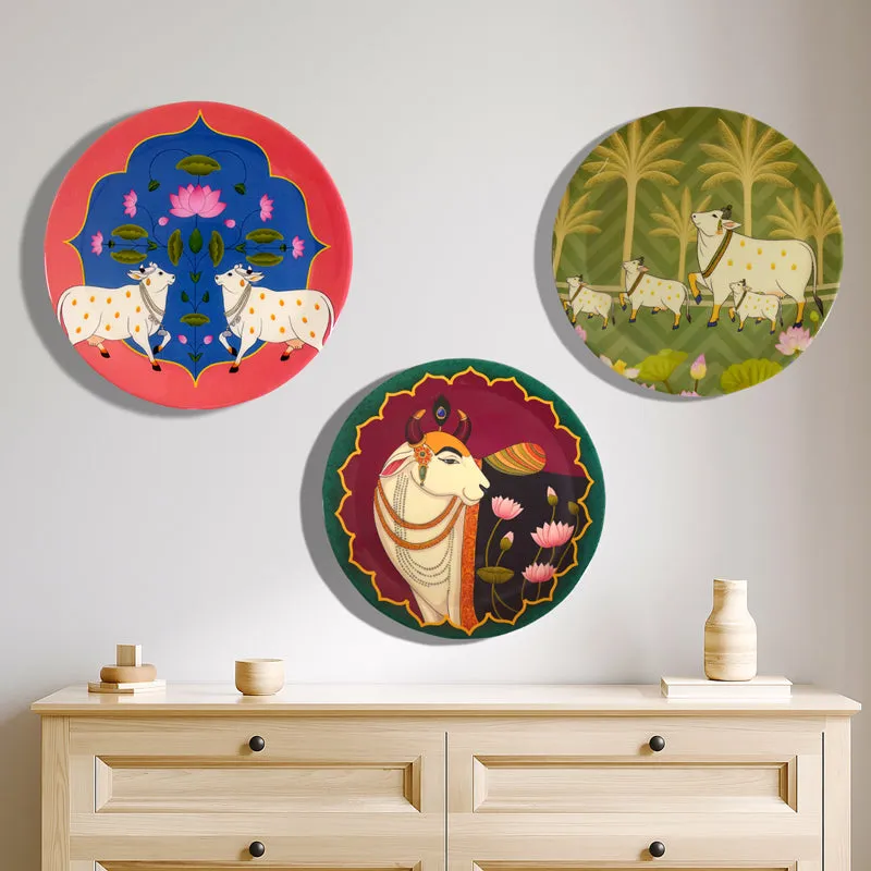 Pichwai Kamadhenu Wall Plate - Set of Three media 1