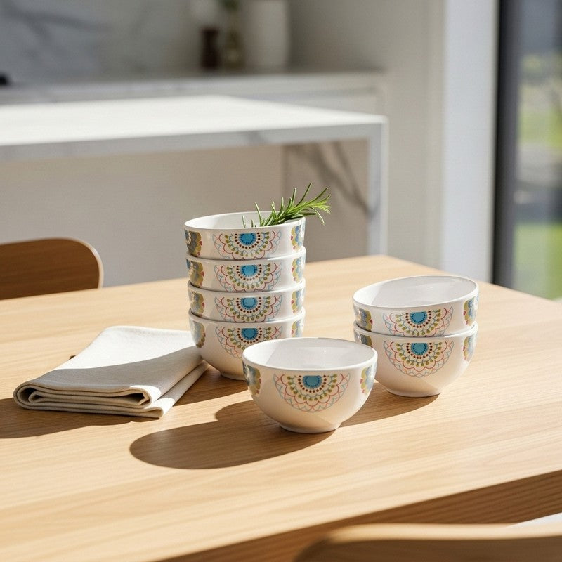 Turquoise Bloom Melamine Snack Bowls (150 mL Each) - Set of Six - 150 mL