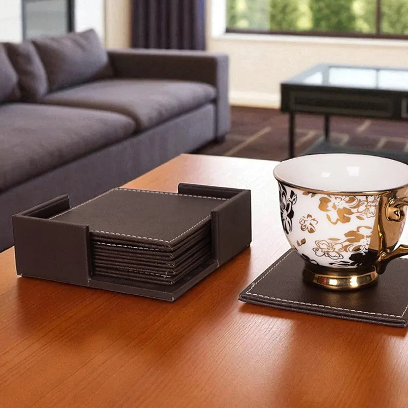 AarviDecor PureSurface Faux Leather Coaster - Seven Piece Set media 4
