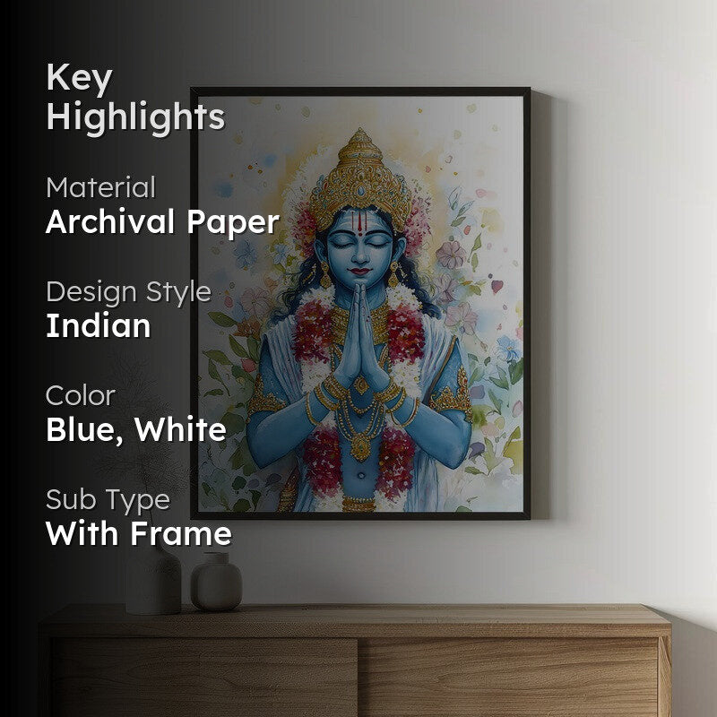 Hari Govinda Spiritual Archival Paper Wall Painting With Frame - Black media 2