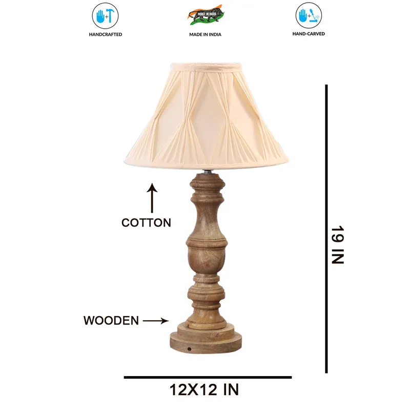 Pleatra Pinch Carve Wooden Table Lamp - Ivory,Brown media 7