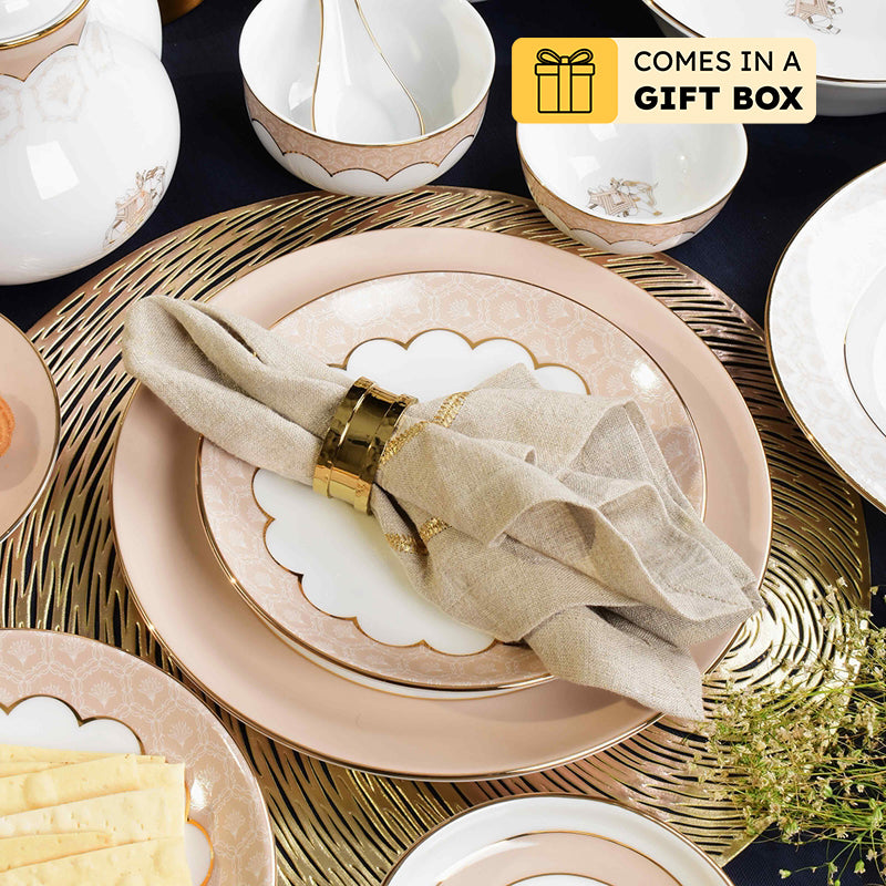 Gilded Legacy 24k Gold Brushed Porcelain Dinner Set (Peach) - 21 Piece Set