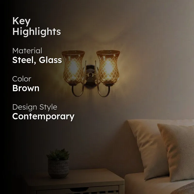 Honey Glow Decorative Steel Base Glass Wall Lamp media 2
