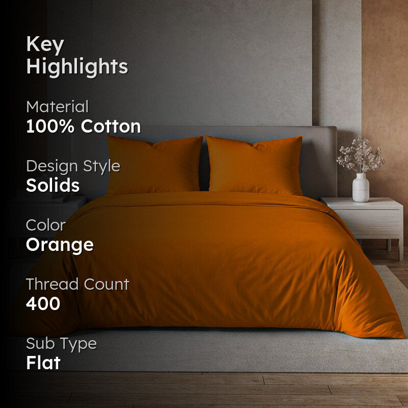 Moonweave Solid Cotton Bedsheet (Orange) - 400 TC media 2