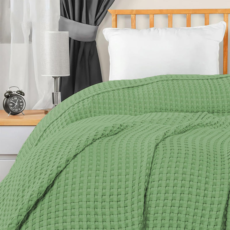 Urban Space Waffle Cotton Blanket (Sage Green) - 250 GSM media 4