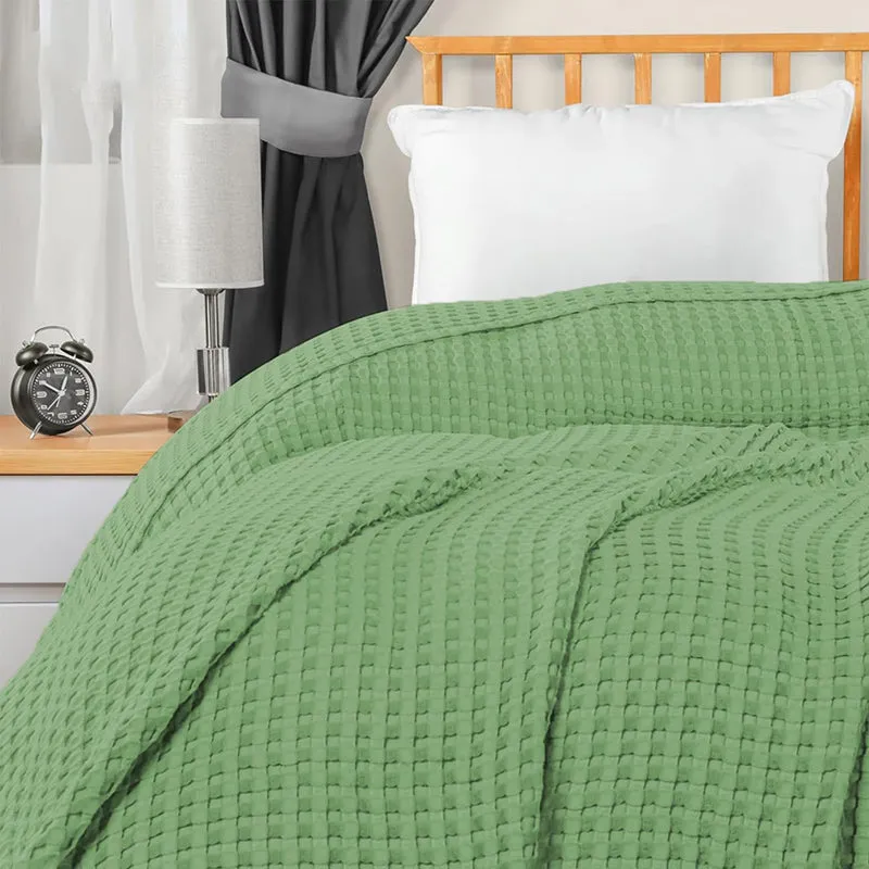 Urban Space Waffle Cotton Blanket (Sage Green) - 250 GSM media 4
