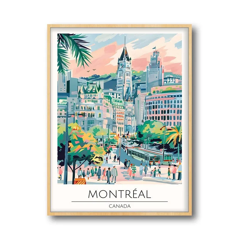 Vintage Montreal Framed Canvas Archival Canvas Wall Painting - Natural Brown Frame media 5