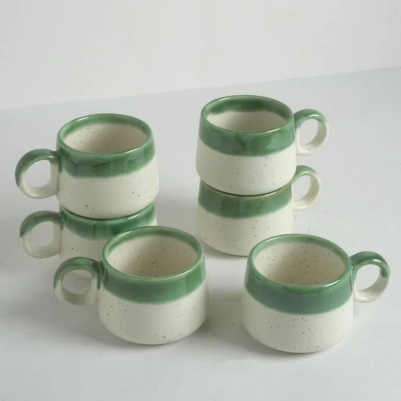 Nouvelle Ceramic Tea Cup (150 mL Each) /Green)-  Set of Six media 5