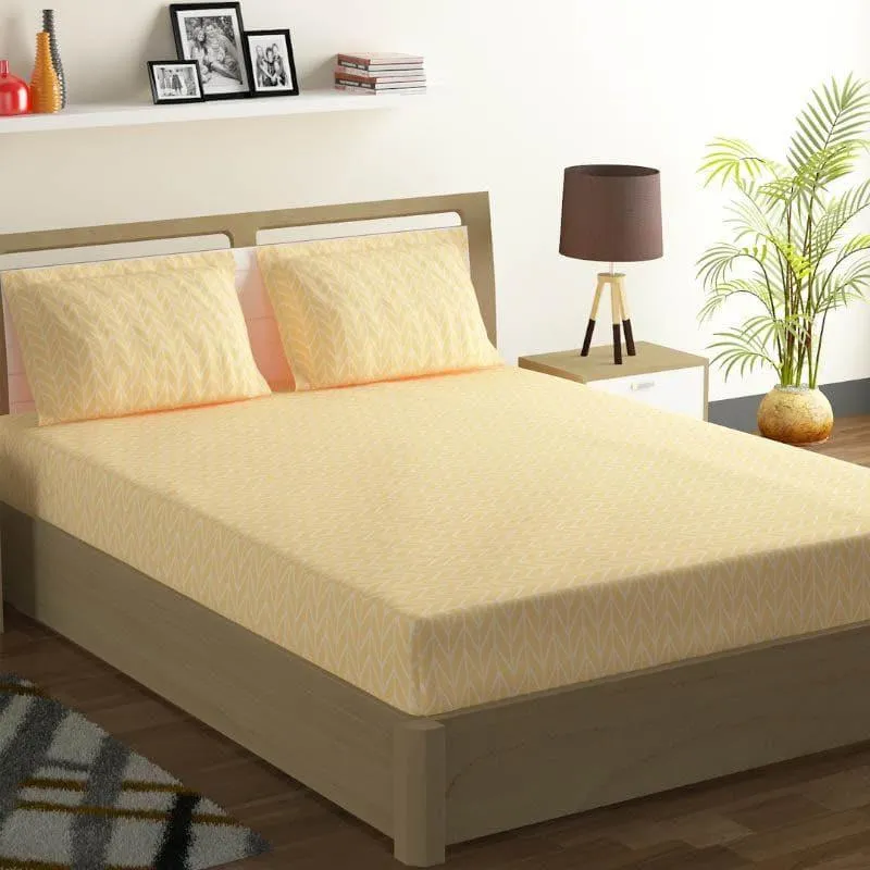 Swayam Madonna Printed Cotton Bedsheet (Cream) - 180 TC media 1