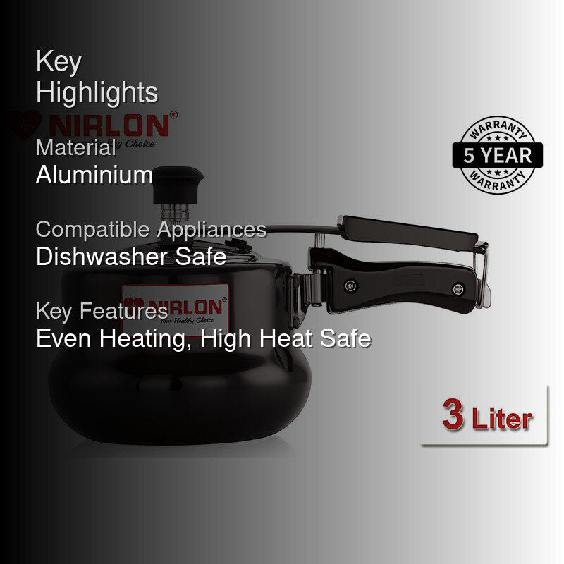 Nirlon Hard Anodized Black Pressure Cooker - 3000 mL/ 9 Inches image 2