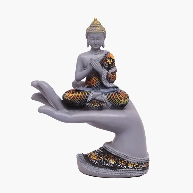 Meditating Buddha Polyresin Idol (Grey) - Set Of Three media 4
