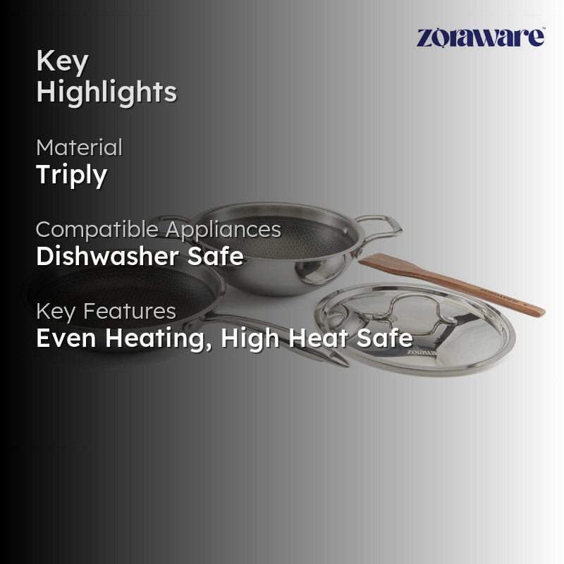 Zoraware Honeycomb Kadhai 3600 ML With Lid And Frying Pan 26 cm media 2