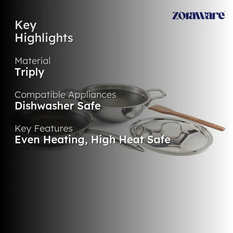 Zoraware Honeycomb Kadhai 3600 ML With Lid And Frying Pan 26 cm media 2