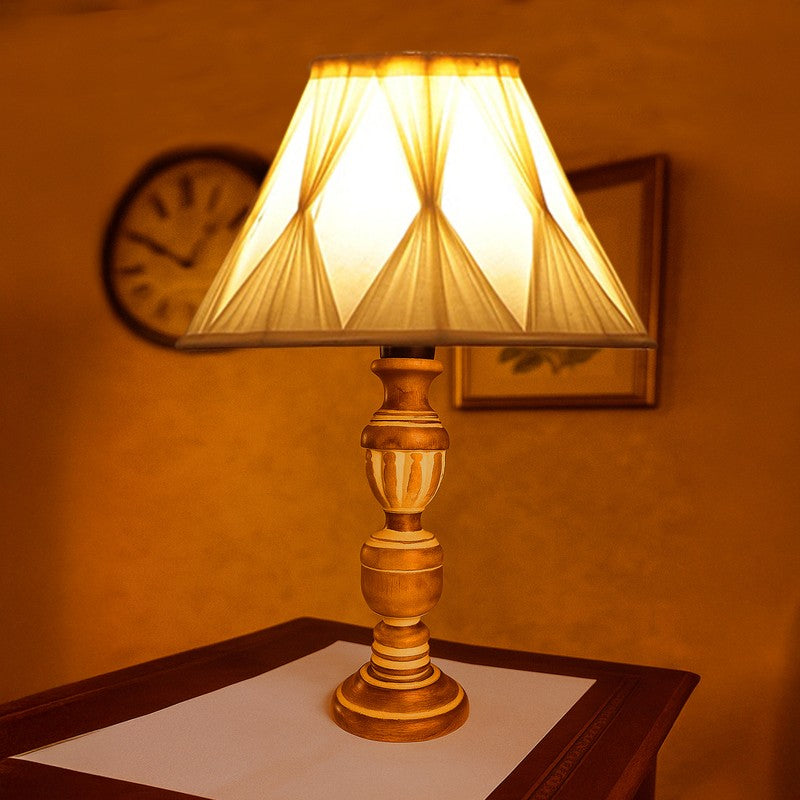 Zenrae Smocked Wooden Table Lamp - Ivory