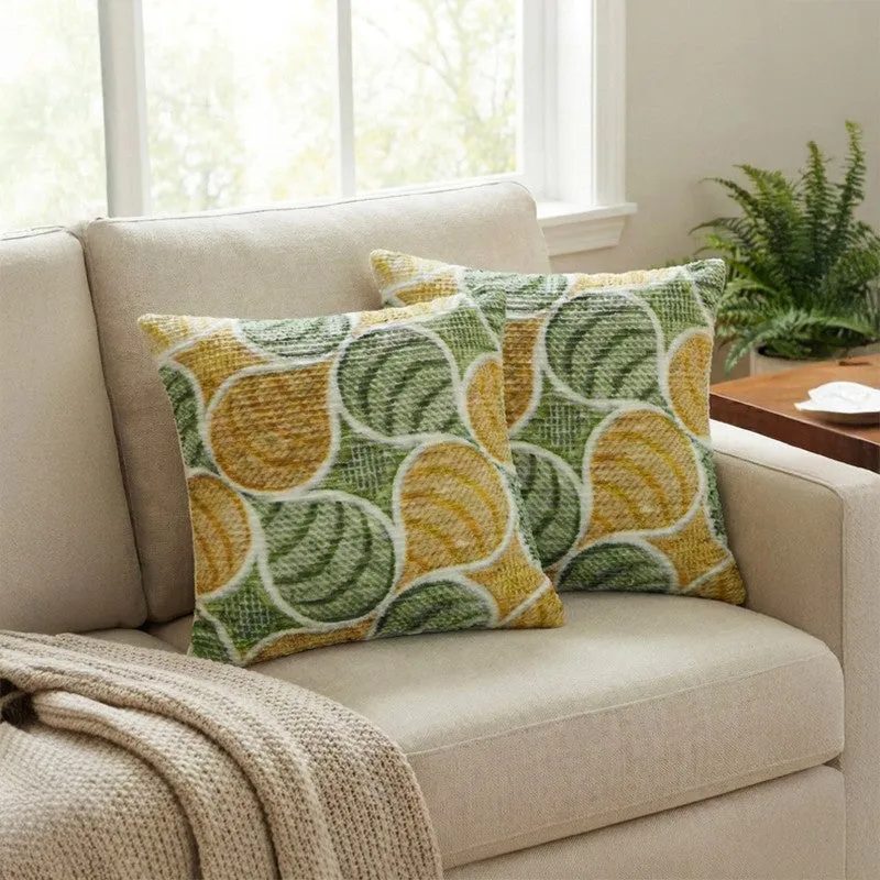 PetalPrism Cushion Cover (Green, Yellow) - Set Of Two media 1