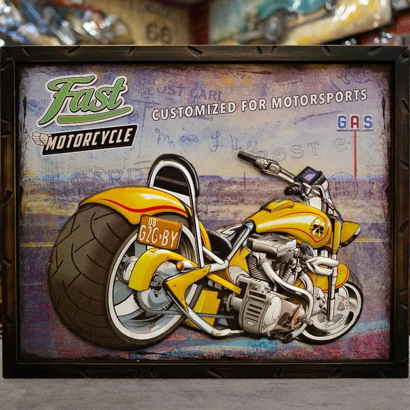 Motorcycle Chopper Retro Metal Wall Accent media 1