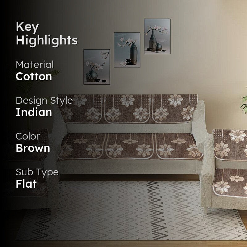 Mitha Floral  Sofa Cover (Brown) - Set Of Six media 2