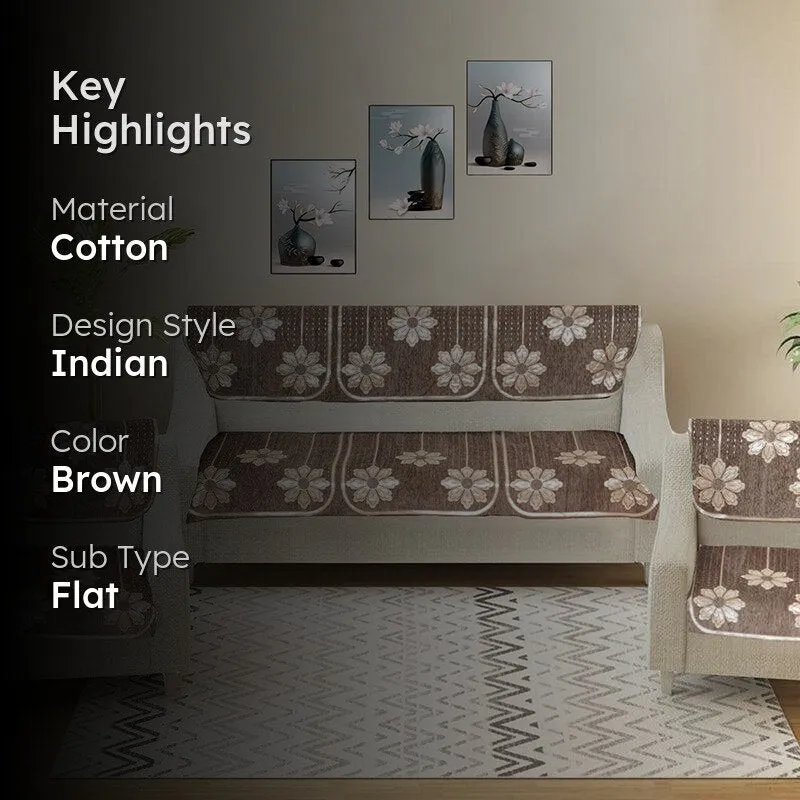 Mitha Floral  Sofa Cover (Brown) - Set Of Six media 2