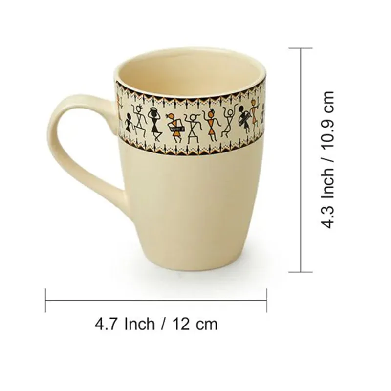 Warli Whirls Handpainted Ceramic High Tea Set (300 ML & 160 ML) - Three Piece Set media 7