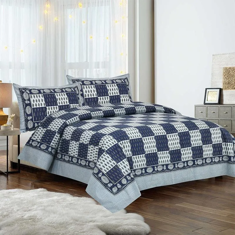 Kumuda Printed Cotton Bedsheet (Blue) - 160 TC media 1