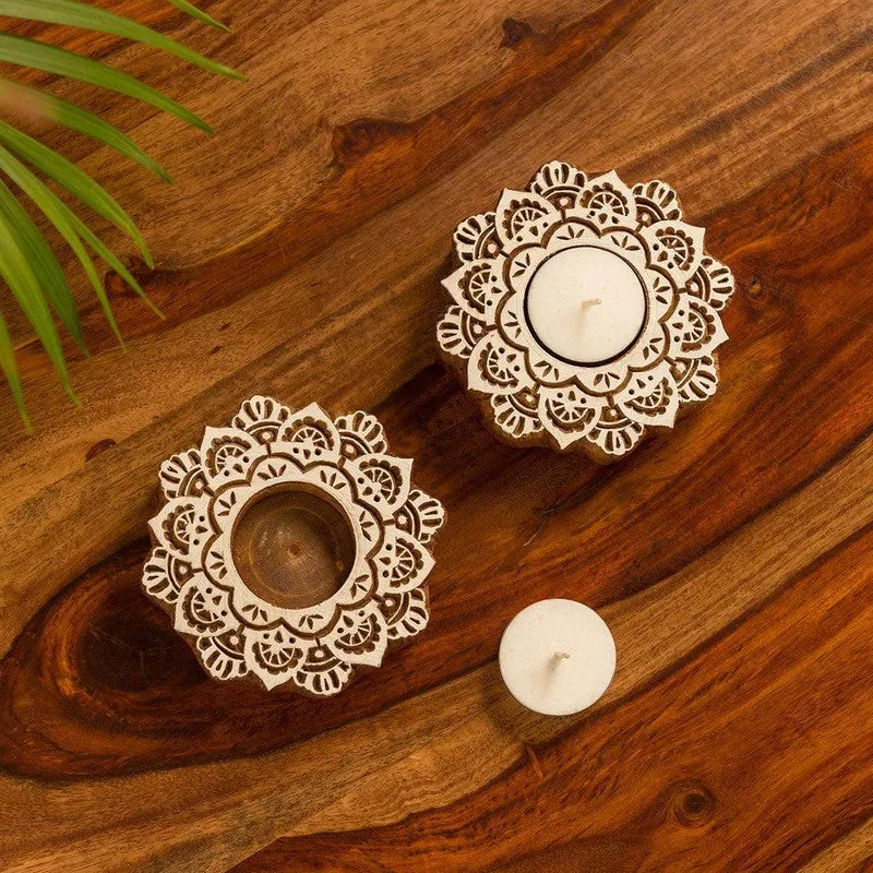 Flora Bright Hand Carved Tealight Candle Holder - Set Of Four media 1