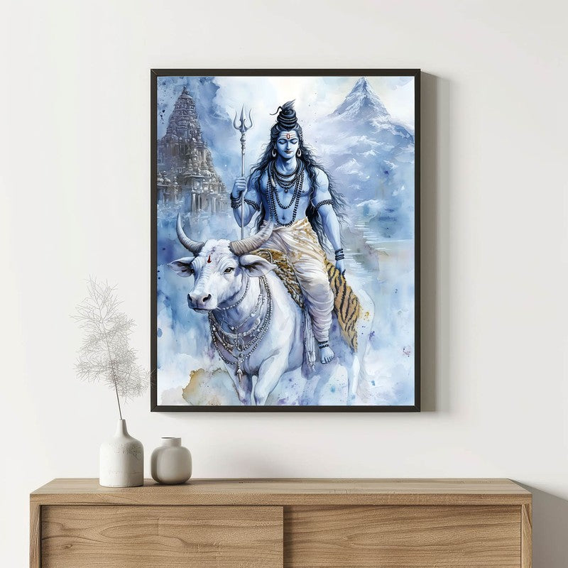 Nandivahana Spiritual Archival Paper Wall Painting With Frame - Black