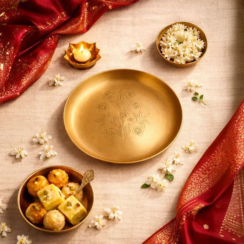 Aurelia Bloom Brass Pooja Thali media 1