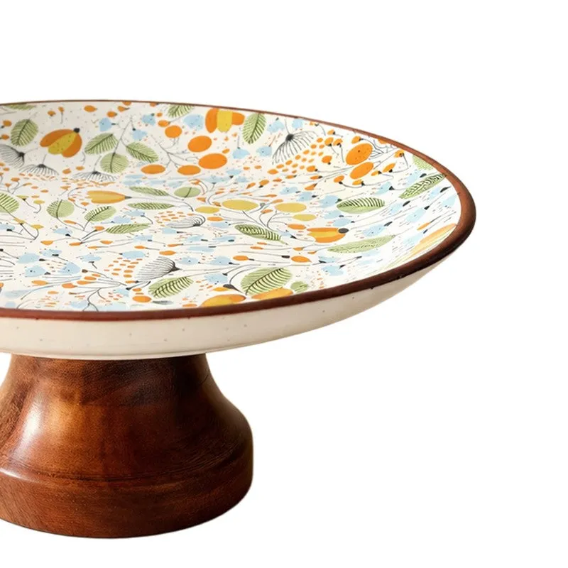 Mustard Floral Ceramic Cake Stand media 4