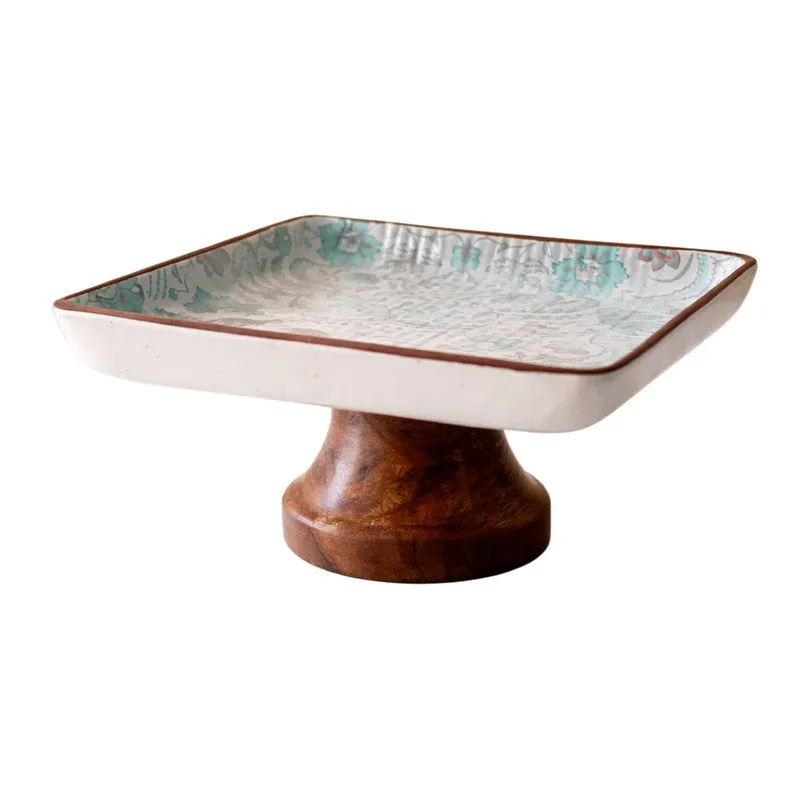Floral Square Ceramic Cake Stand media 4