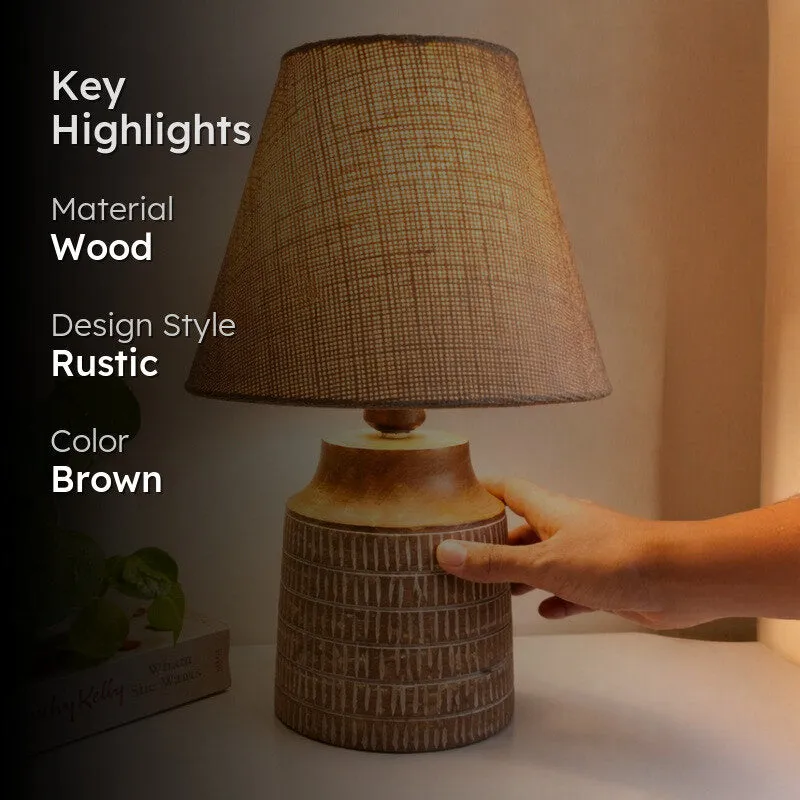 Ember Carve Wooden Table Lamp - Brown media 2