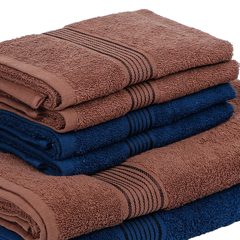 Nuage Cotton Towel Set (Brown  & Navy Blue) - Set Of Six media 5