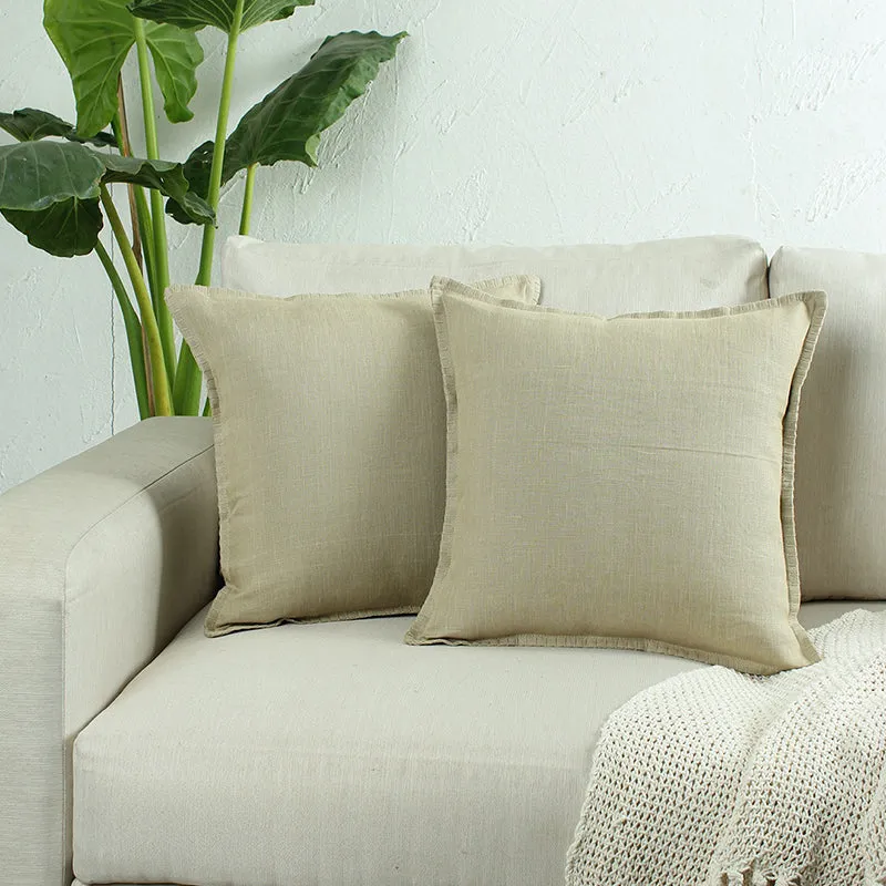 Royal Rhythm Solid Cotton Cushion Cover (Beige) - Set Of Two media 1