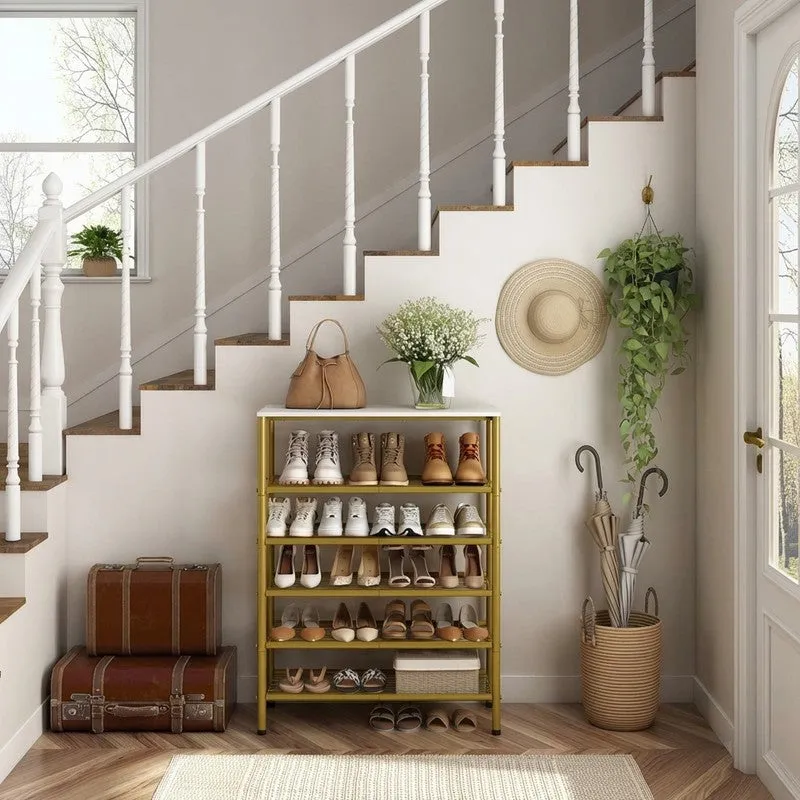 Stable Metal Shoe Rack - Gold media 4