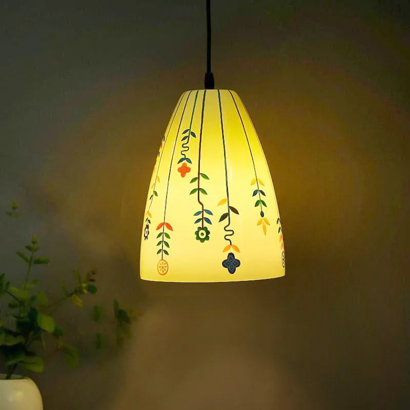 Flora Float Hand Painted Glass Ceiling Lamp media 1