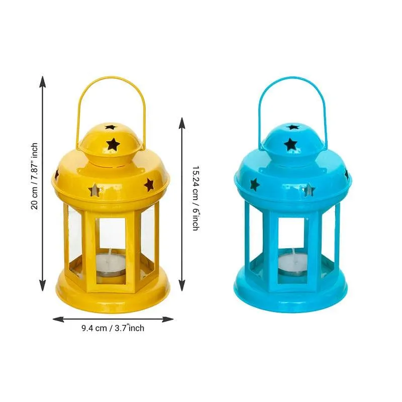 Lantern Lore Tealight Candle Holder (Blue & Yellow) - Set Of Two media 4