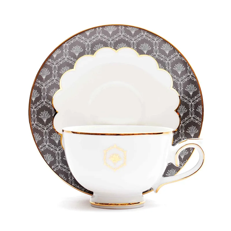Gilded Legacy 24k Gold Brushed Porcelain Tea Set With Tea Pot (Grey) - Seventeen Piece Set media 10
