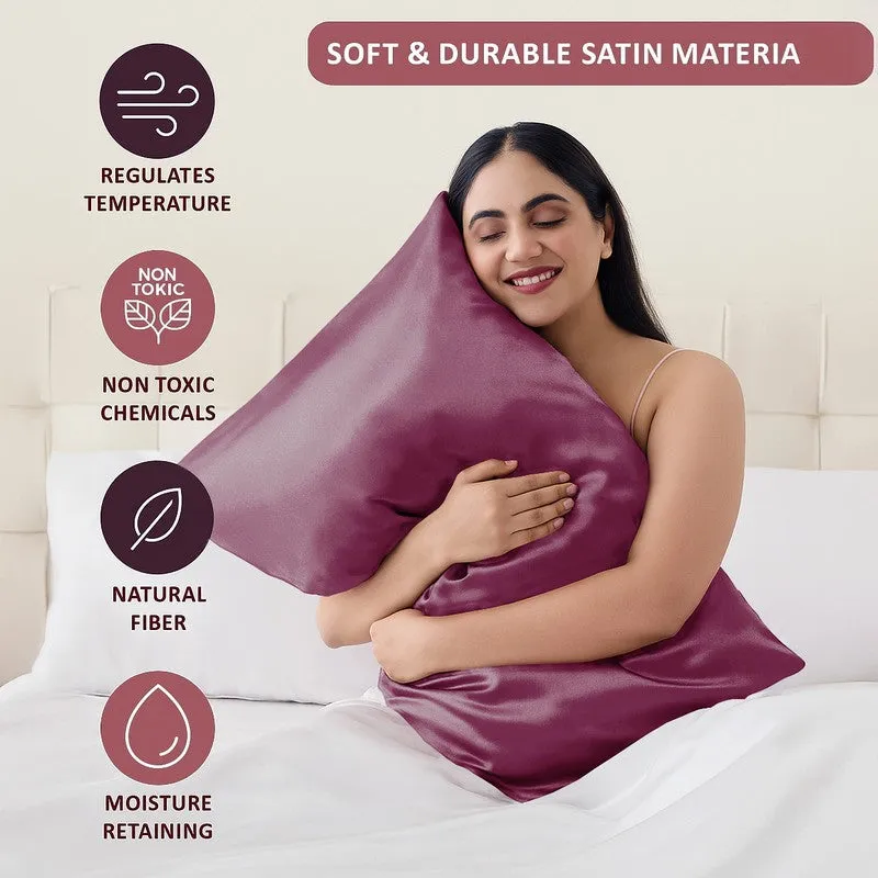 SilkenAura I Satin Pillow Cover with a Scrunchy (Purple) - Set Of Two media 7