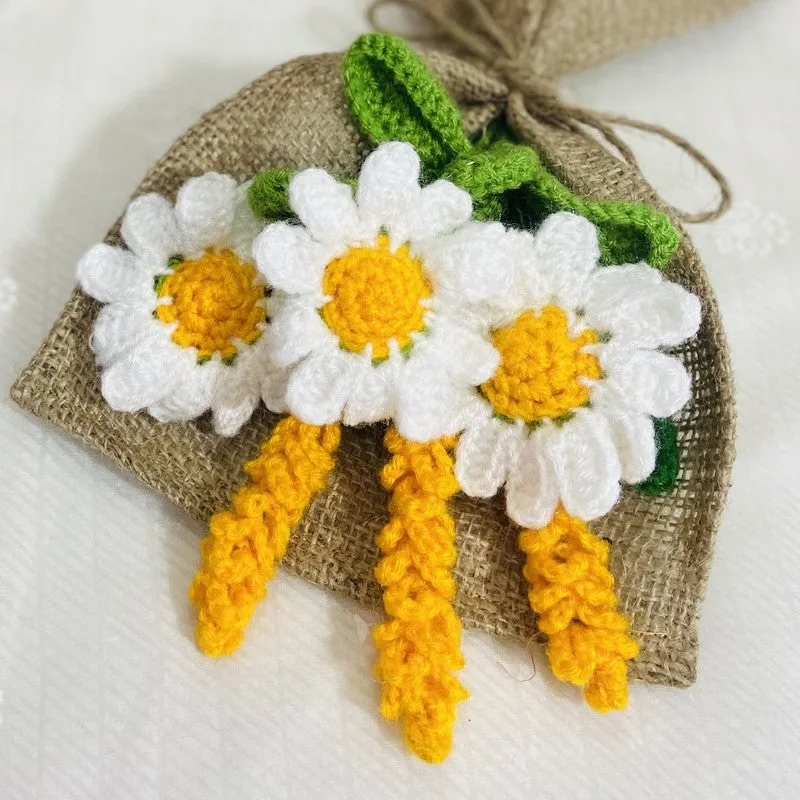 Crochet Handmade Sunflower & Tulip Bouquet (Yellow,White) - Set Of Six media 6