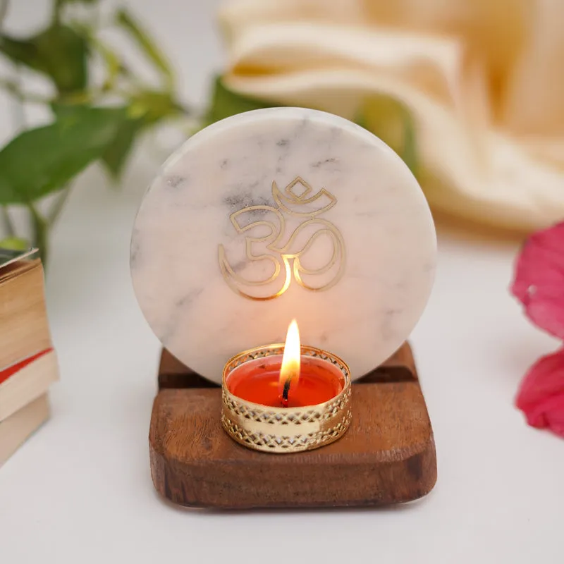 Om Marble Religious Accent With Tealight Candle Holder media 3