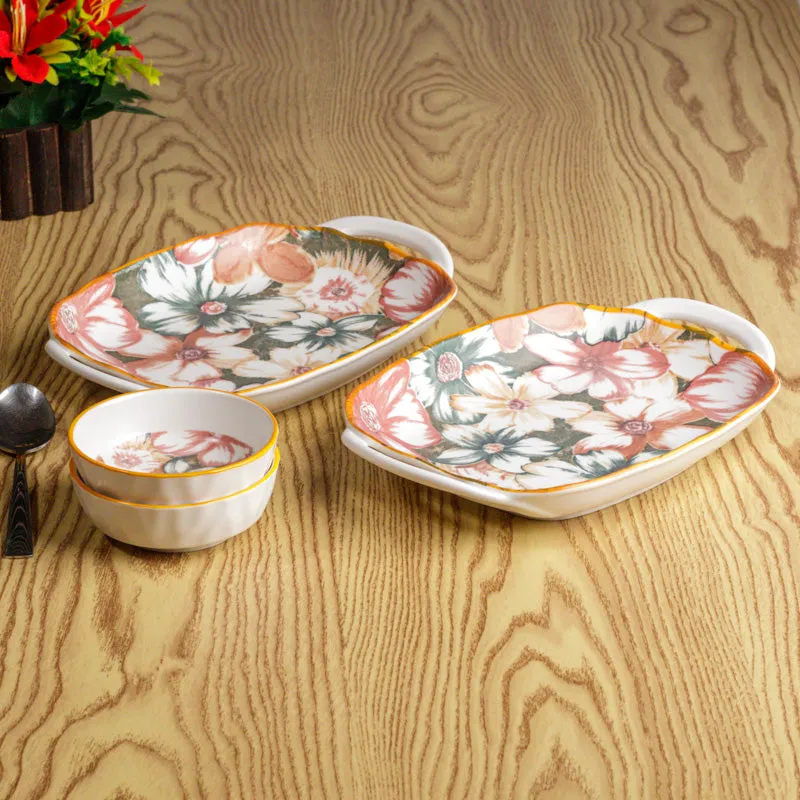 Sunlit Leaf Porcelain Platter - Four Piece Set media 3