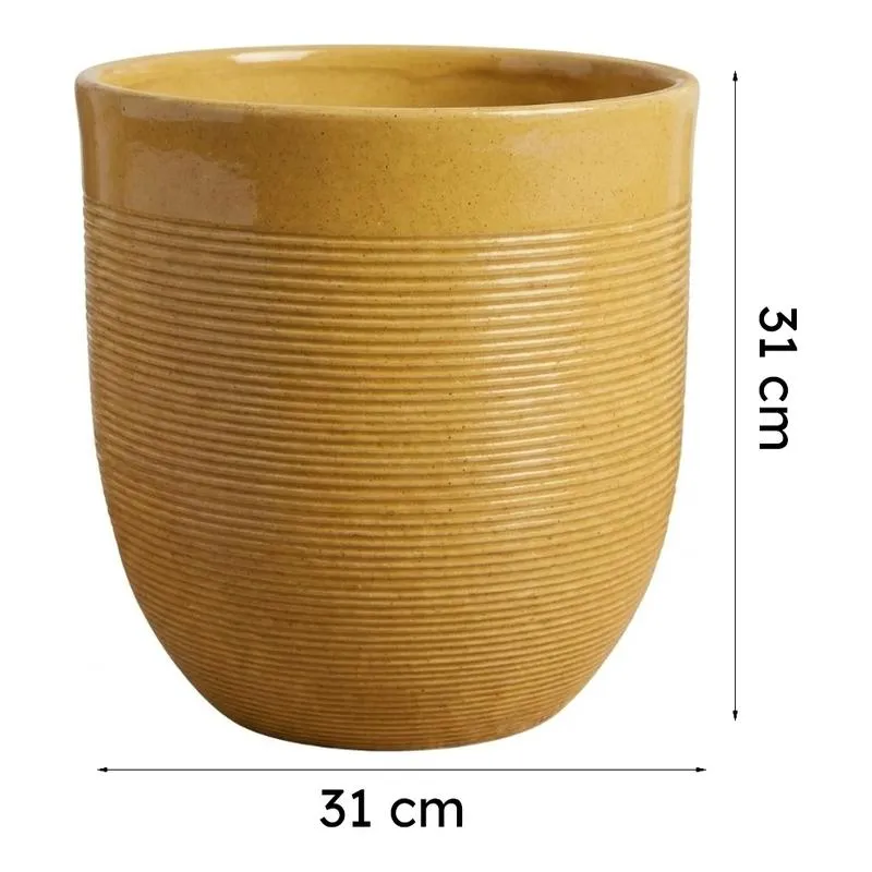 Brown ribbed planter shown with 31 cm width and height dimensions.