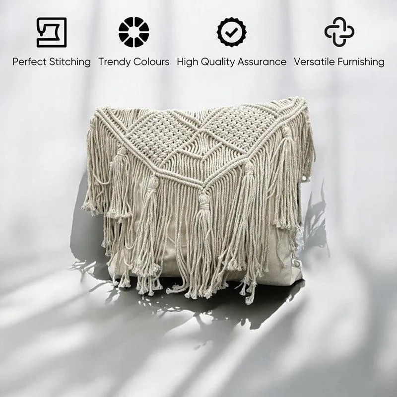 Earth & Twine Macrame Fringed Cotton Cushion Cover media 5