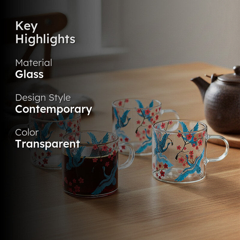 India Circus Cherry Crane Glass Mug (130 mL Each) - Set Of Four media 2