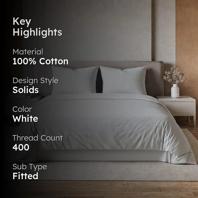 Maison Fitted Solid Cotton Bedsheet (White) - 400 TC media 2