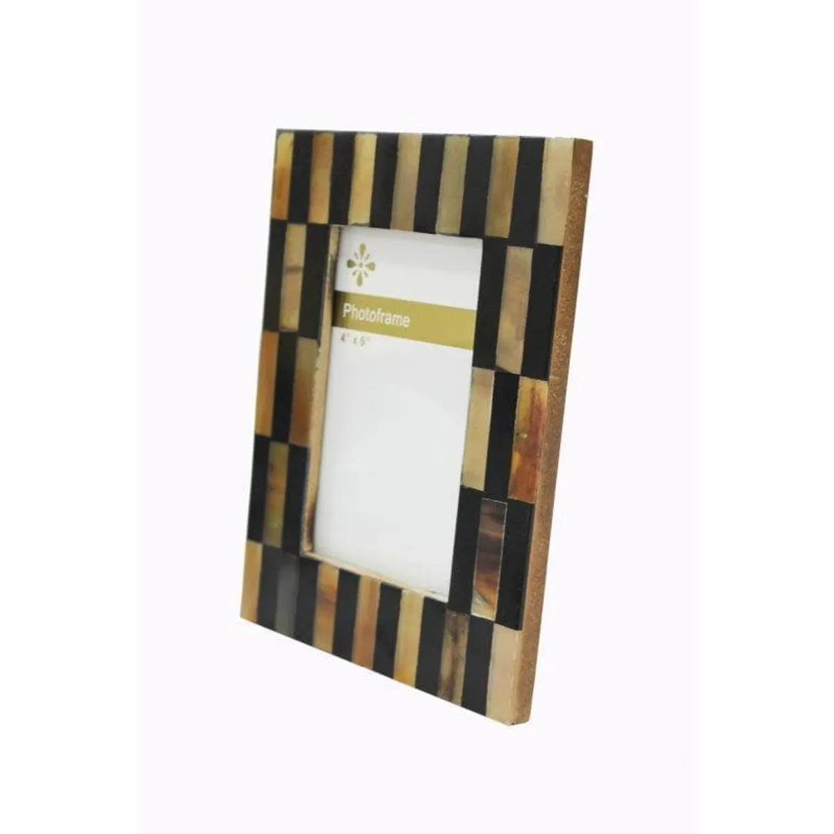 Front view of a brown and black checked rectangular photo frame