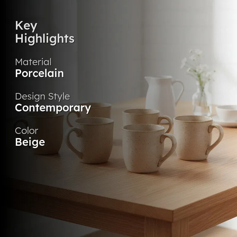 Elowen Porcelain Tea Cup (180 mL Each,Beige) - Set Of Six media 2