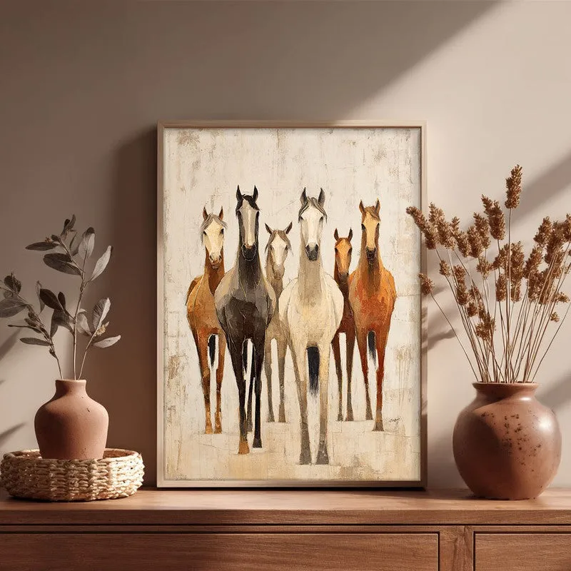 Dynamic Horse Wall Painting With Brown Frame media 5