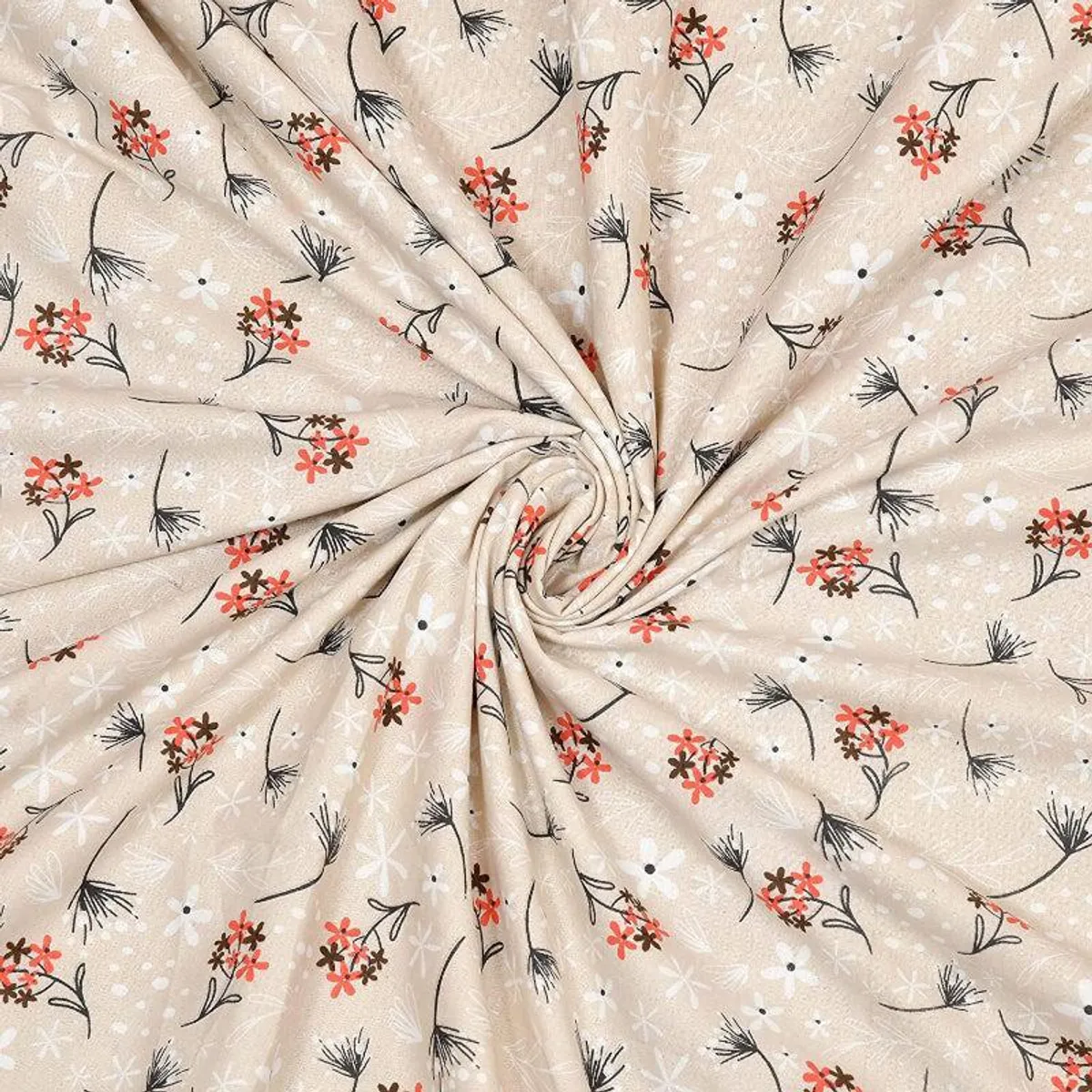 Close-up of the beige floral printed dohar fabric