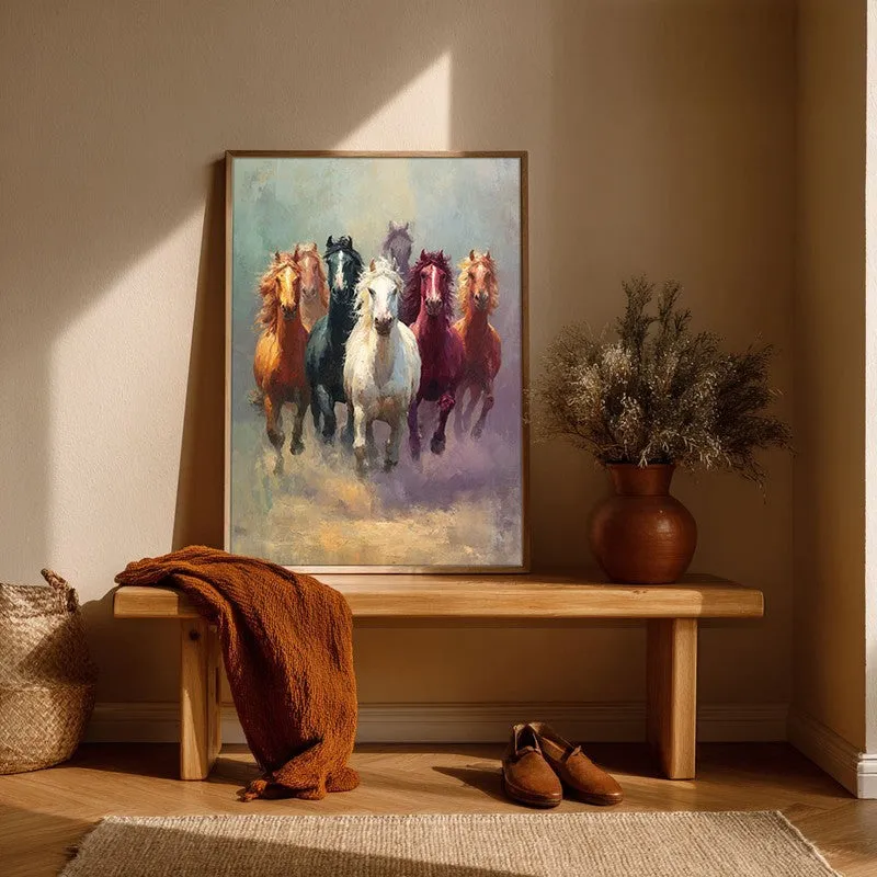 Majestic Horse Run Wall Painting With Brown Frame media 6